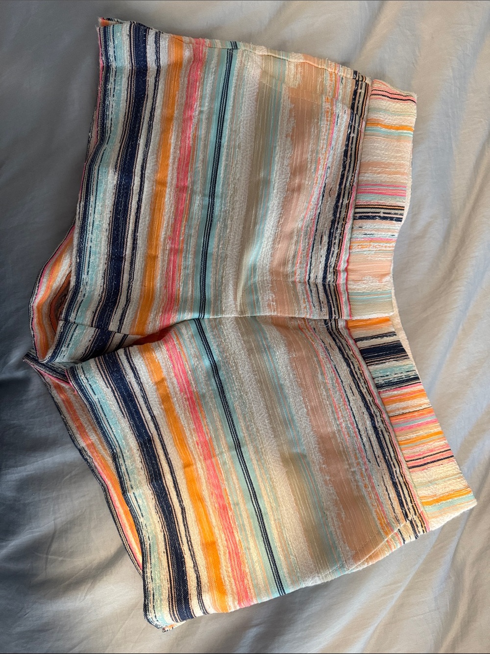 Trina Turk Multicolor Striped Linen Shorts in Navy, Coral, Mint, Peach, Cream